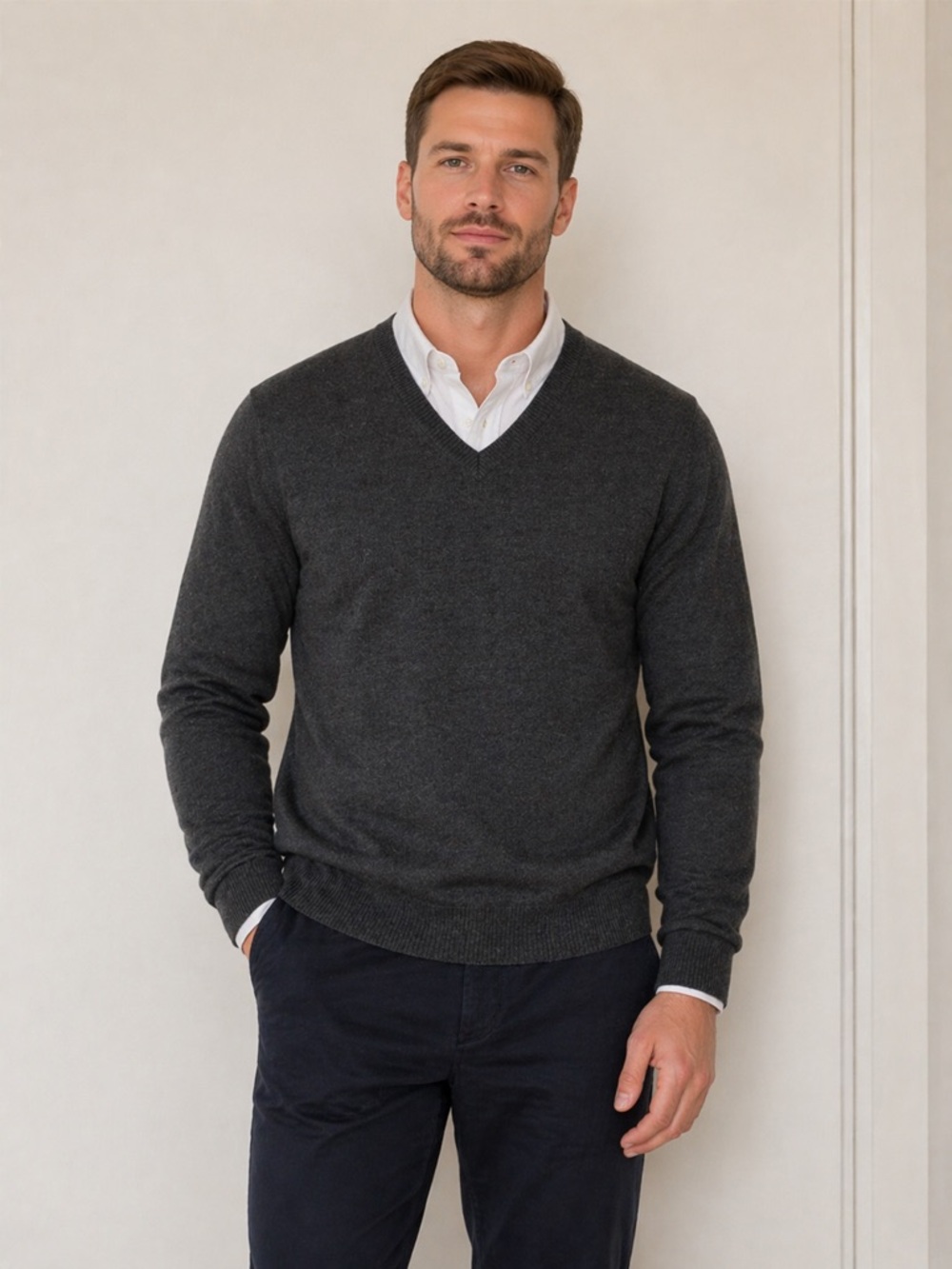 Banana Republic Merino Wool Charcoal V-Neck Sweater